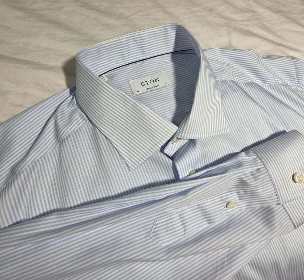 Eton Contemporary Dress Shirt Size 46 18 Blue White Striped